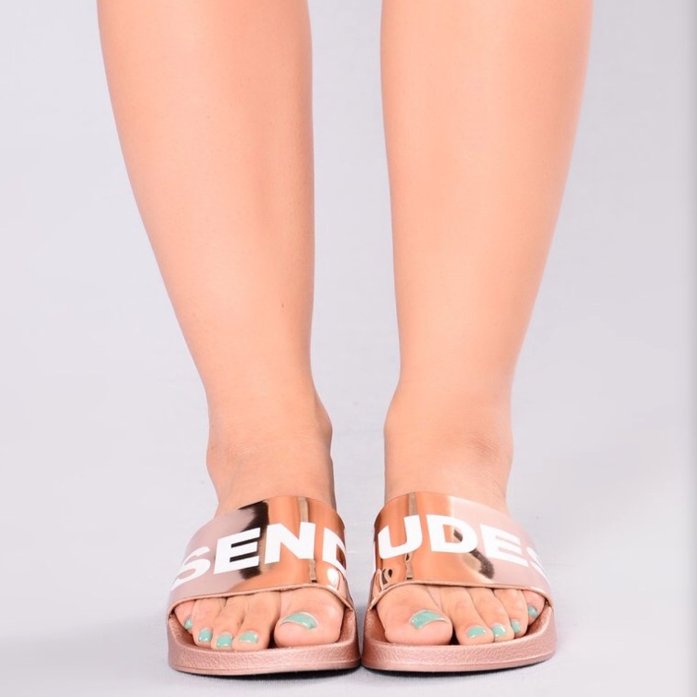 **Send Nudes** Metallic Rose Gold Slides
